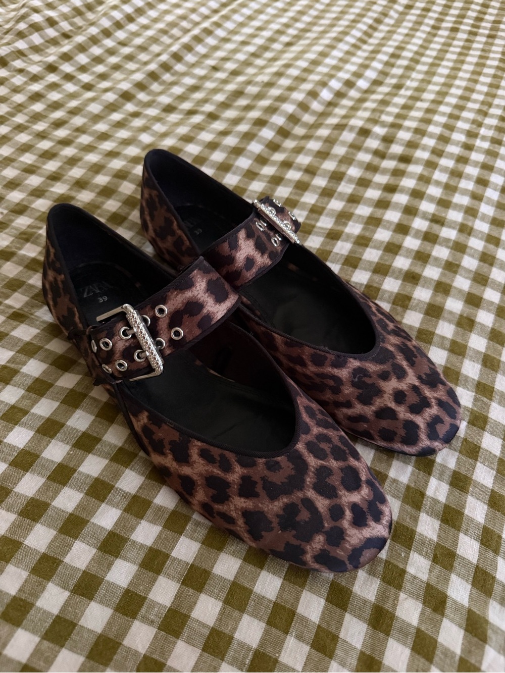 Leopard Print Mary Jane Flats with Buckle Strap - Brown